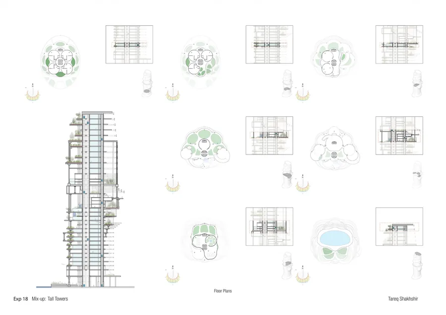 To give a brief overview of the significant floors in this tower, I display them in plan.