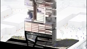 Bathing spaces become hotter and denser towards the top. Hot data blocks transition into colder data blocks and offices, thus creating the chimney effect in…