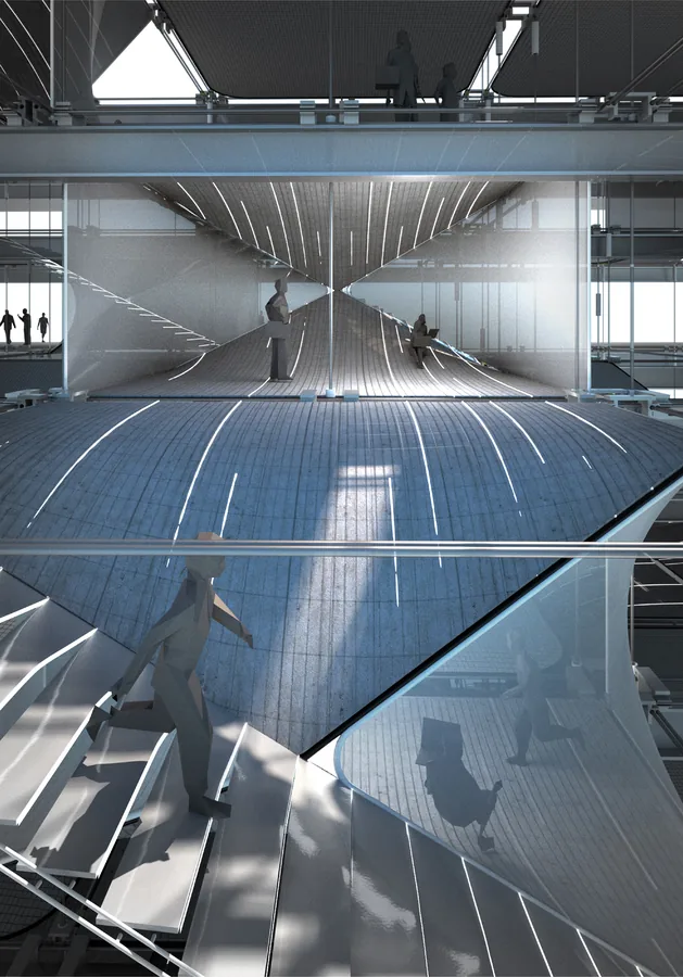 Enclosured meeting room and selected circulation [ stair ]