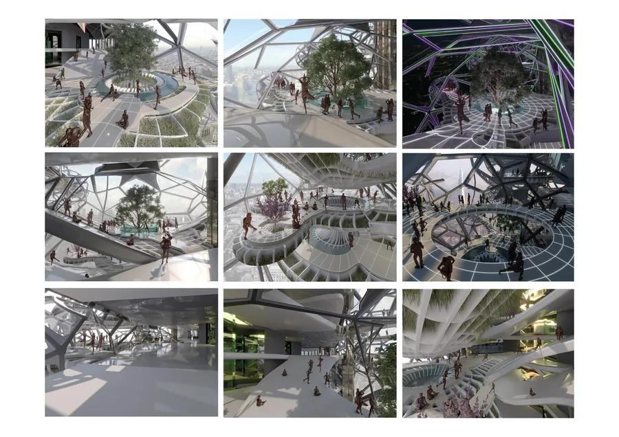 The sequence of interior layers outlines the different spaces for mindful pactices.
