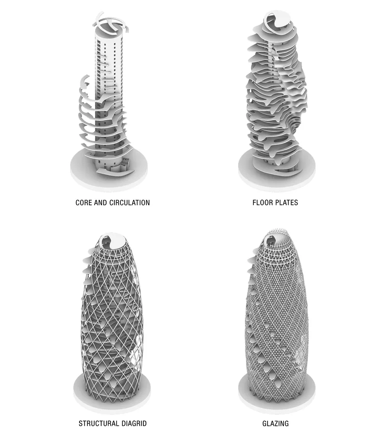 Structural and circulation components of the tower intervention.