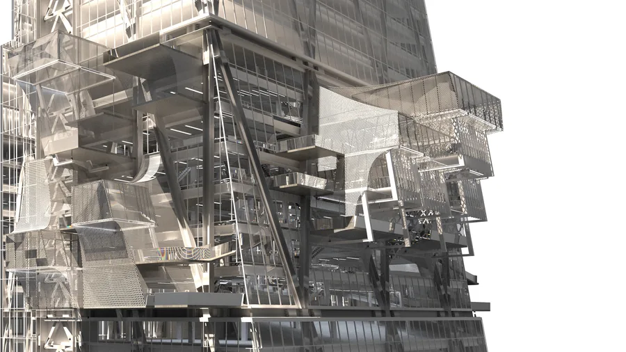 Enclosure of 7-floor interventions, with the material of metal chain.