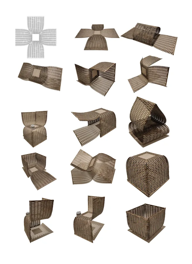 By changing the curvature and its joints, the rigid surface is able to transform in many ways.