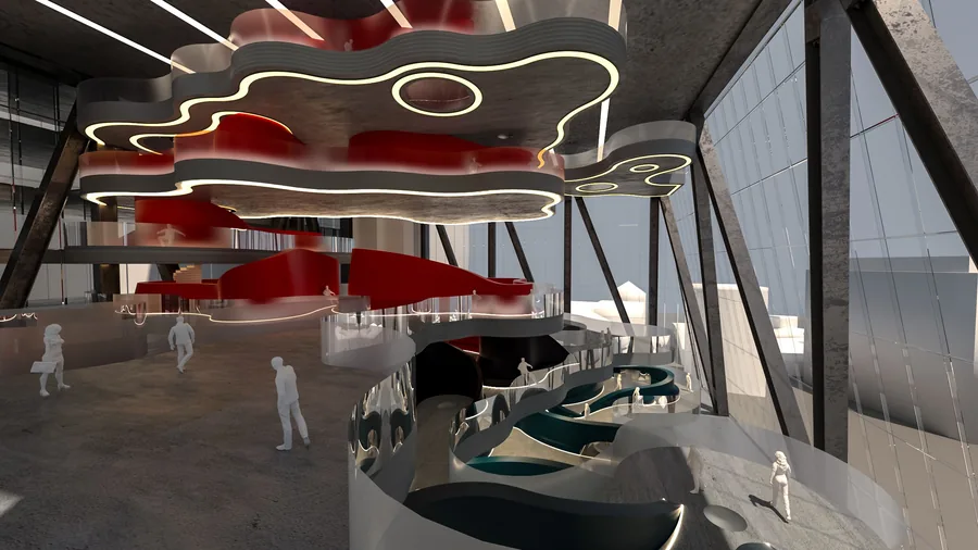 The interior view of the space on level 8
