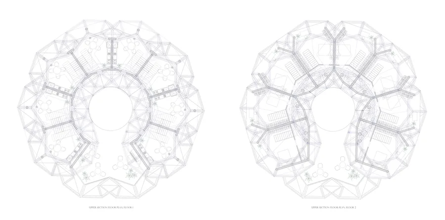 Plans of residental unit intersecting with ventillation shaft