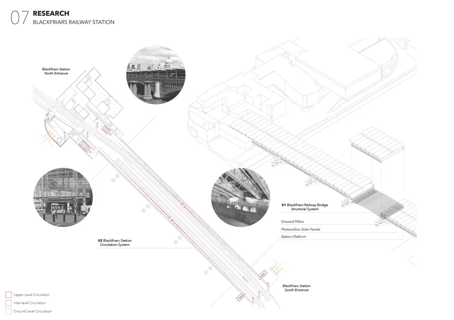 The bridge was the focal point of the main site analysis, as the proposal would transition from there. The circulation system consists mainly of several stairs…