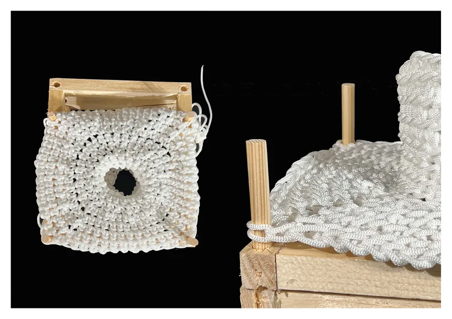The knits are stronger and tighter after being stretched and achored on a frame.
