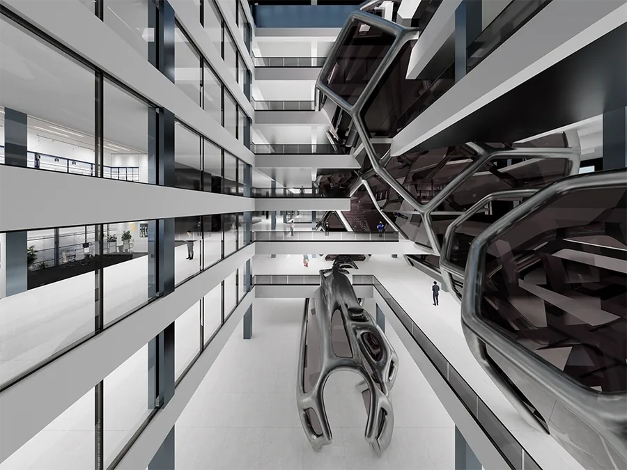 Interior rendering of the intersection of old and new buildings