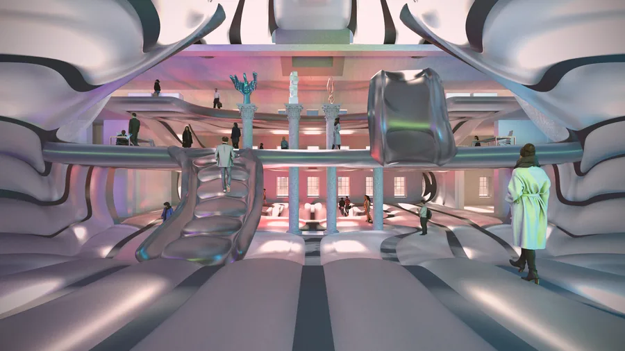14: Threshold between Exhibition and Upper Co-Working Spaces - Dynamic Inflatable Pathways Allowing Access to the Co-Working Spaces after Working Hours