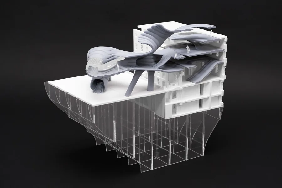 15: Sectional Physical Model - Connection of the Exhibition Extension with the Existing West Wing Gallery