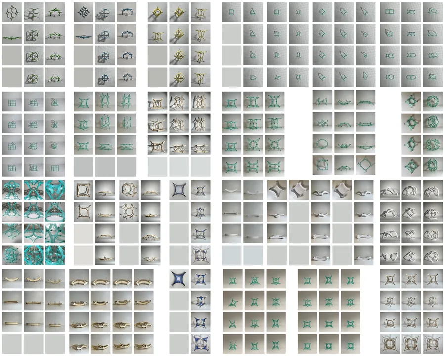 This image shows a series of explorations of the Hybrid System using physical modelling. These include the testing and use of different materials such as…