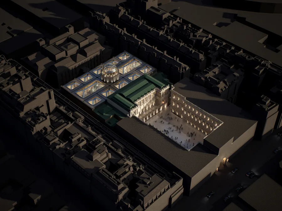 This bird's eye view shows the original status of the RA Building