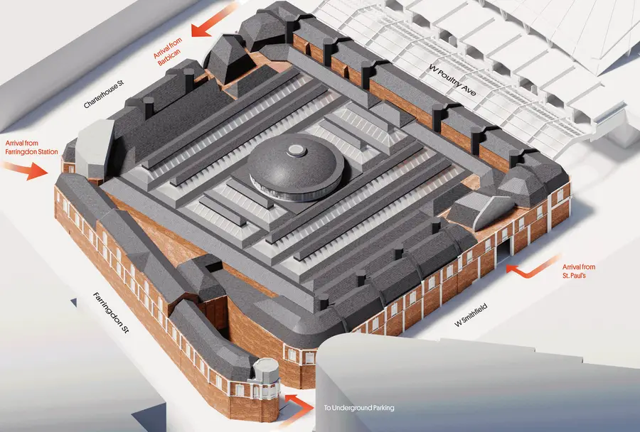 Axometric view of design negotiating with exisiting Smithfield General Market