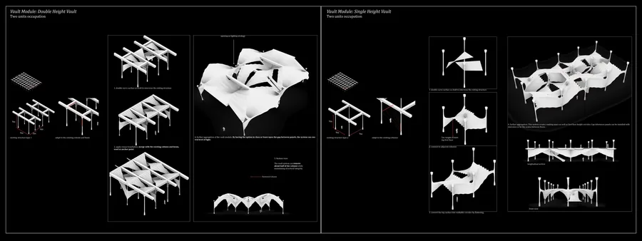 Vaulting prototypes: intervention on existing column and beam