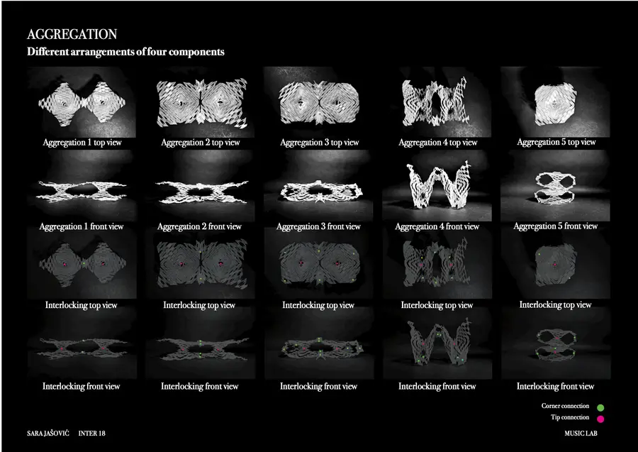 Through the aggregation of four expanded components of the hybrid system, assembled in varying ways, the result begins to read as a coherent spatial experience.