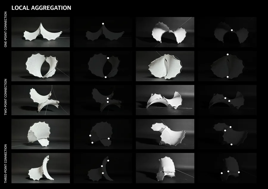 By connecting frame edges through discrete point joints, each module operates as an autonomous system while remaining capable of influencing adjacent…