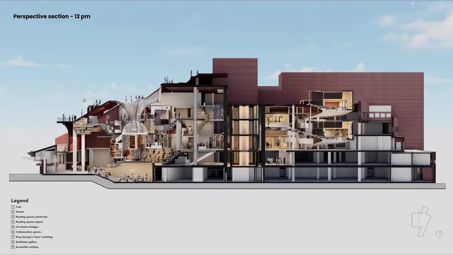 Perspective section view - 12pm & 7pm